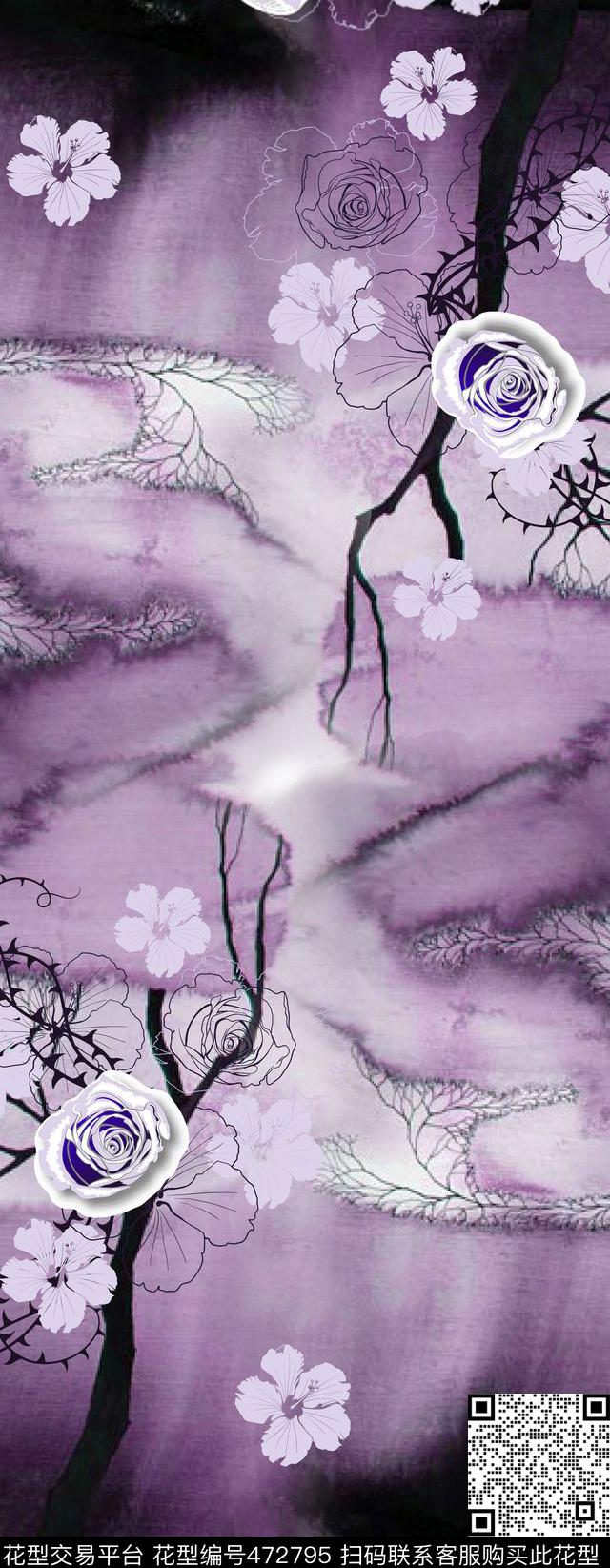 花卉树木简约数码印花华亿平台下载（图片编号: 472795） - 瓦栏（Walan）