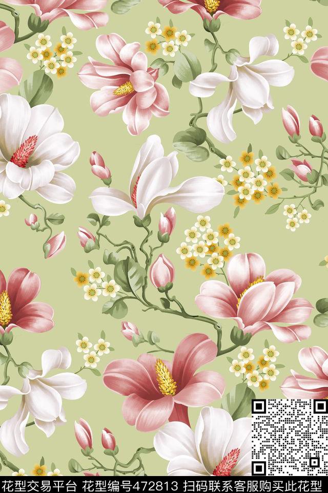 服装饰品玉兰传统印花华亿平台下载（图片编号: 472813） - 瓦栏（Walan）