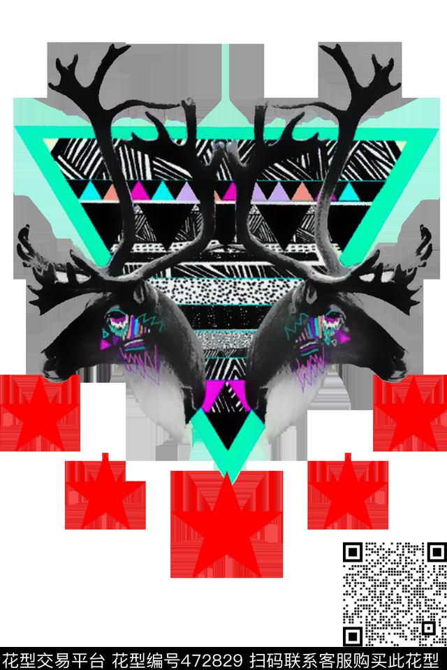 定位五角星鹿头数码印花华亿平台下载（图片编号: 472829） - 瓦栏（Walan）
