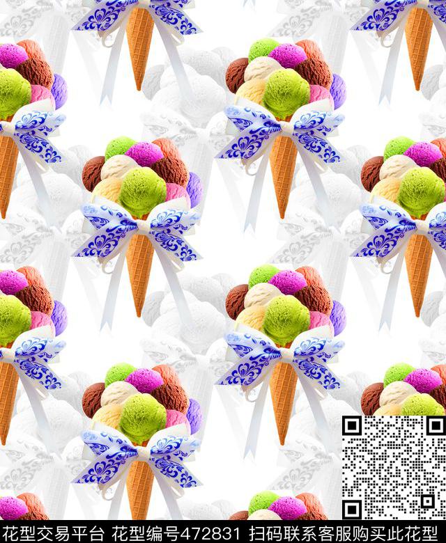 卡通少女甜筒蝴蝶结印花照片景观数码印花华亿平台下载（图片编号: 472831） - 瓦栏（Walan）