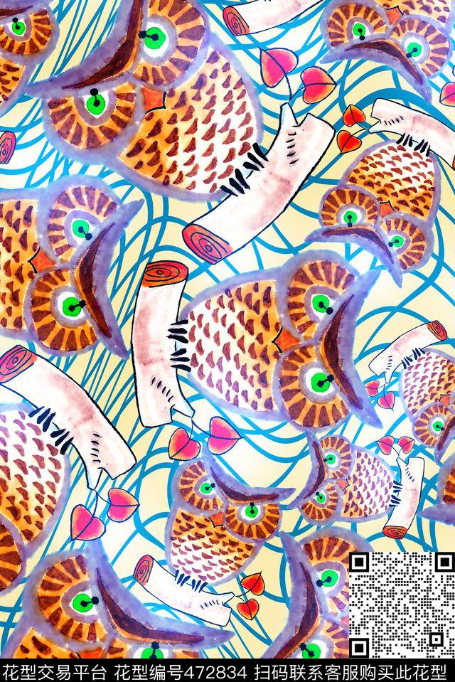 卡通动物猫头鹰数码印花华亿平台下载（图片编号: 472834） - 瓦栏（Walan）