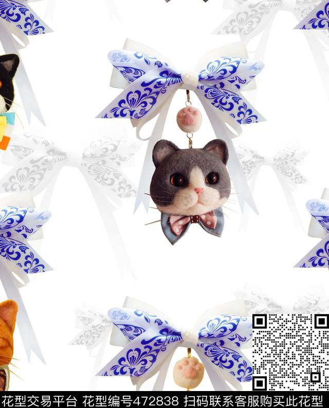 卡通少女猫咪蝴蝶结印花照片景观数码印花华亿平台下载（图片编号: 472838） - 瓦栏（Walan）