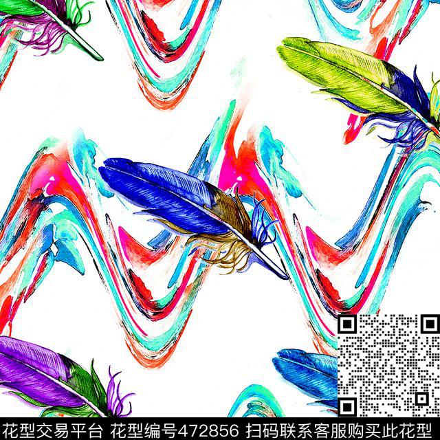 彩虹条纹羽毛数码印花华亿平台下载（图片编号: 472856） - 瓦栏（Walan）