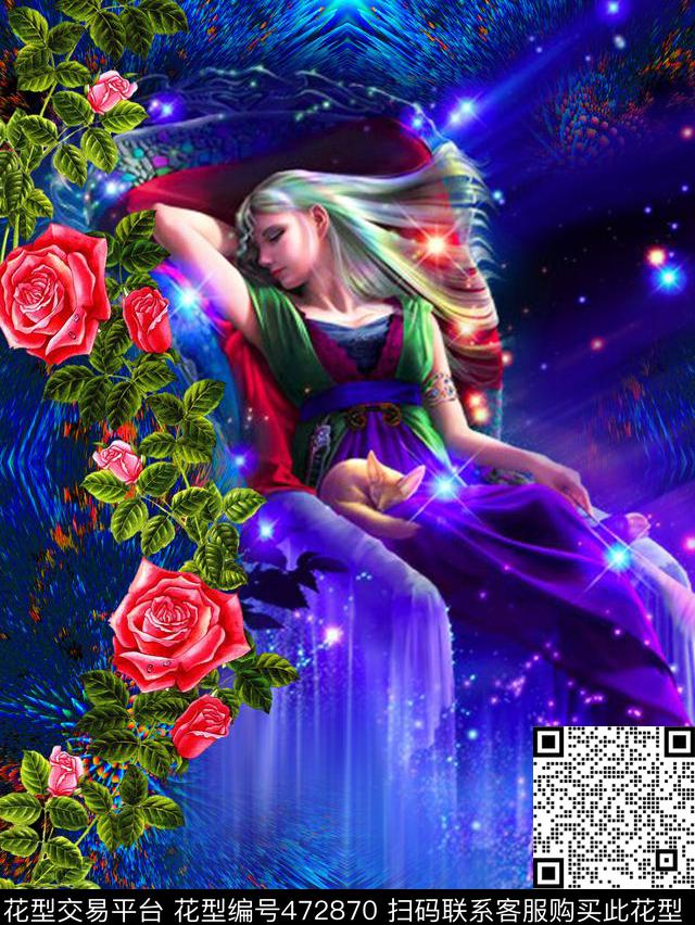 MAX-定位欧美民族风流行时尚幻彩玫瑰美女数码印花华亿平台下载（图片编号: 472870） - 瓦栏（Walan）