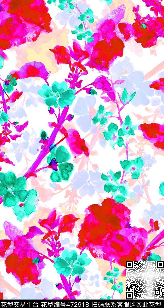 水彩水墨花卉数码印花华亿平台下载（图片编号: 472918） - 瓦栏（Walan）