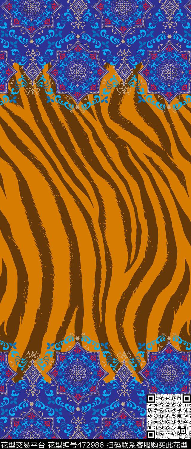 传统印花纹样动物纹双边定位印花传统印花华亿平台下载（图片编号: 472986） - 瓦栏（Walan）