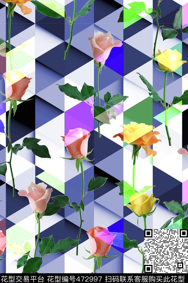 几何三角玫瑰数码印花华亿平台下载（图片编号: 472997） - 瓦栏（Walan）
