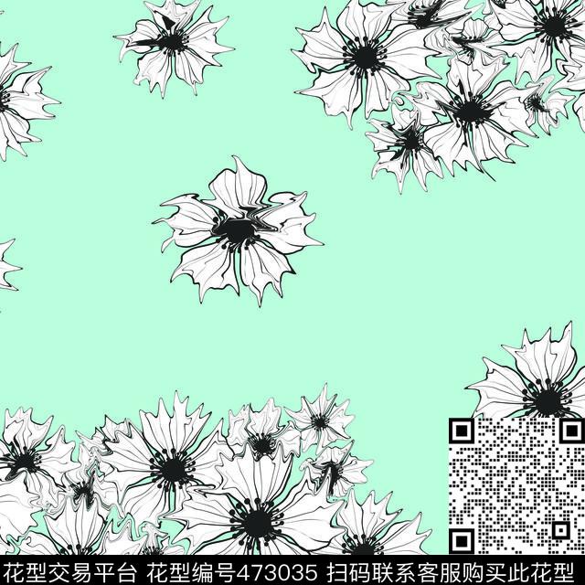 抽象白色花卉传统印花华亿平台下载（图片编号: 473035） - 瓦栏（Walan）