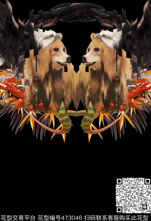 时尚大牌定位男装灰熊动物数码印花华亿平台下载（图片编号: 473046） - 瓦栏（Walan）