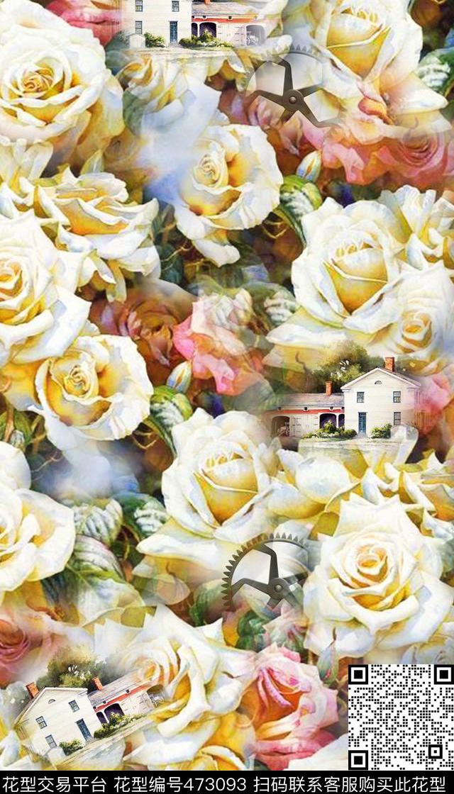 时尚复古花卉数码印花华亿平台下载（图片编号: 473093） - 瓦栏（Walan）