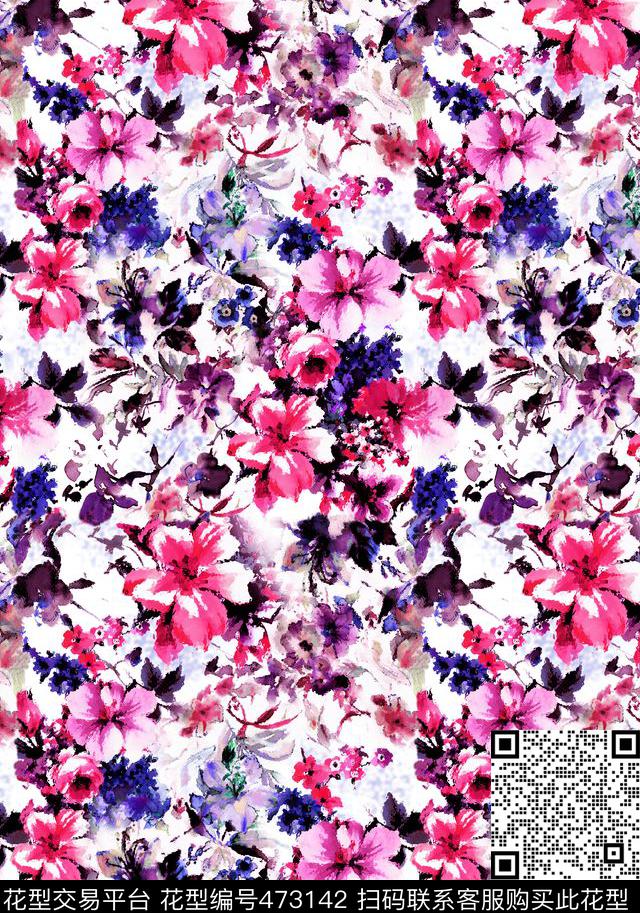 布匹面料彩绘花卉花朵花瓣花蕾数码印花华亿平台下载（图片编号: 473142） - 瓦栏（Walan）