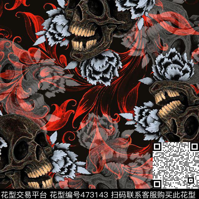 哥特暗黑元素骷髅头数码印花华亿平台下载（图片编号: 473143） - 瓦栏（Walan）