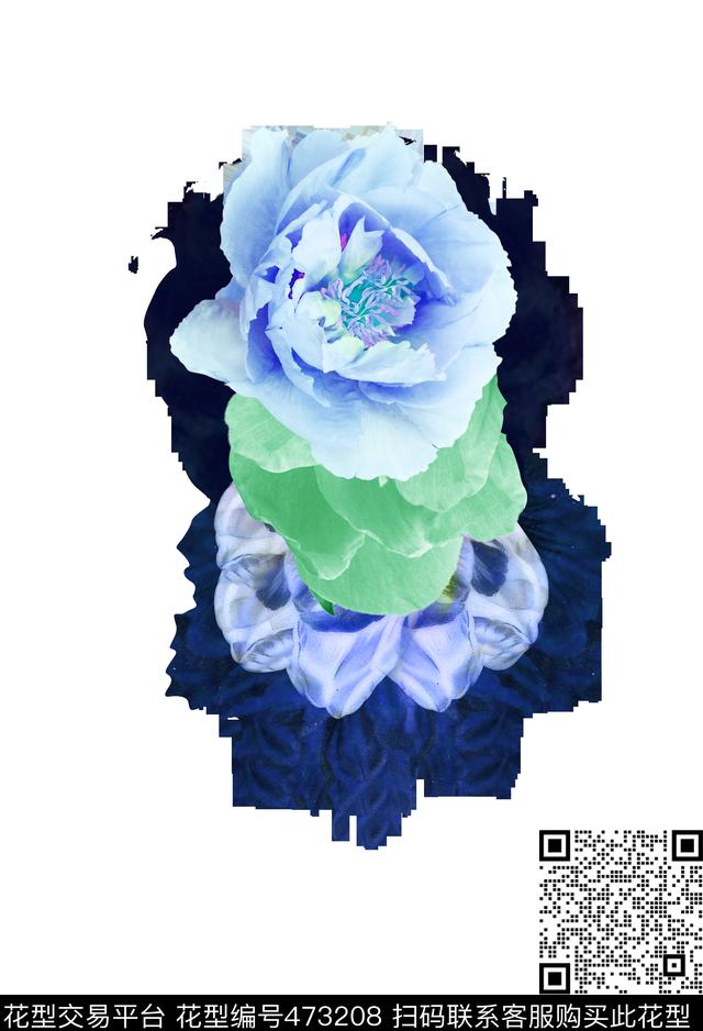 时尚花朵蓝数码印花华亿平台下载（图片编号: 473208） - 瓦栏（Walan）