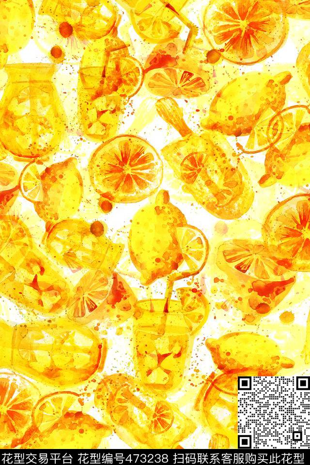 水彩抽象柠檬数码印花华亿平台下载（图片编号: 473238） - 瓦栏（Walan）
