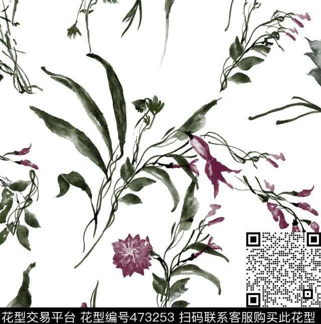 抽象花叶子数码印花华亿平台下载（图片编号: 473253） - 瓦栏（Walan）