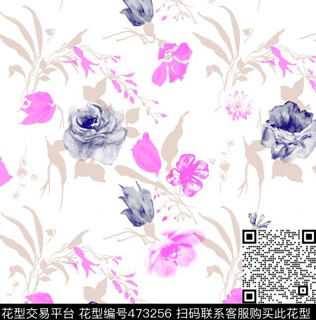 抽象叶子花朵数码印花华亿平台下载（图片编号: 473256） - 瓦栏（Walan）