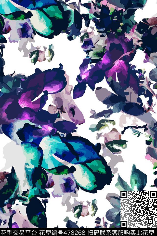 数码印花多色抽象花卉数码印花华亿平台下载（图片编号: 473268） - 瓦栏（Walan）