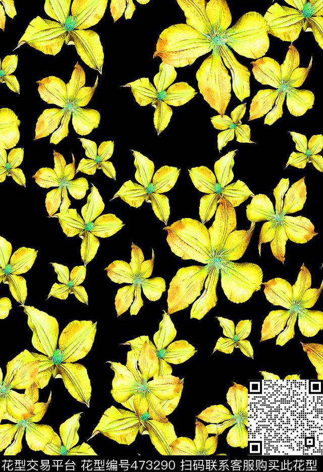 流行时尚花卉花朵拼贴手绘数码印花华亿平台下载（图片编号: 473290） - 瓦栏（Walan）