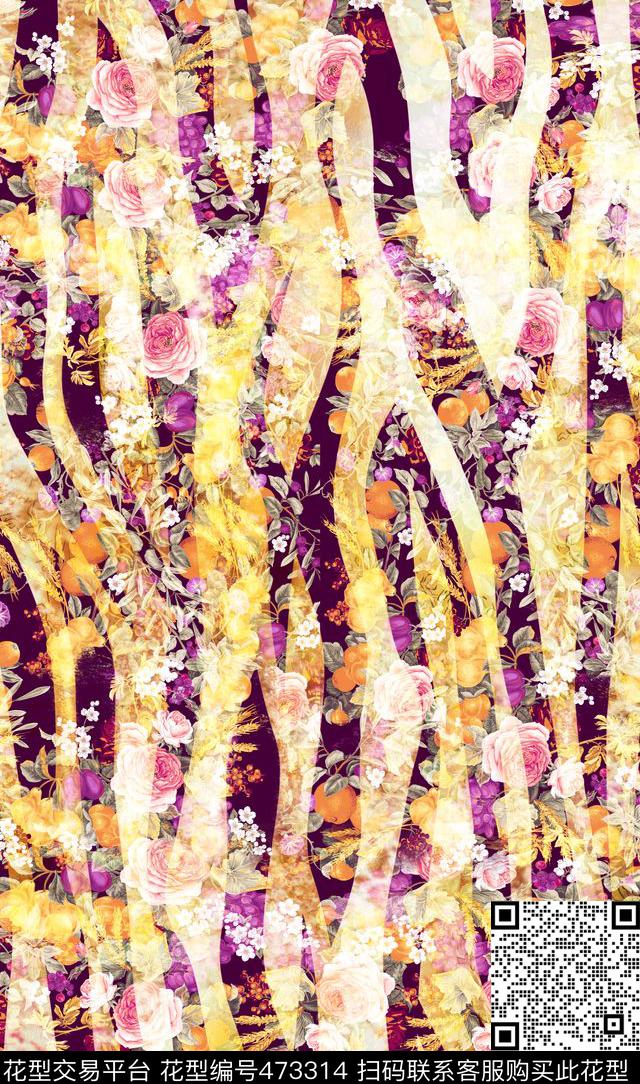 炫彩花卉组合数码服装面料数码印花华亿平台下载（图片编号: 473314） - 瓦栏（Walan）