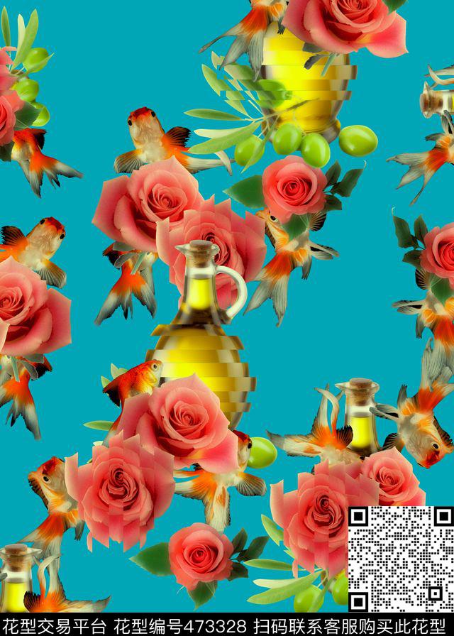 满版华亿平台玫瑰橄榄柔和调数码印花华亿平台下载（图片编号: 473328） - 瓦栏（Walan）
