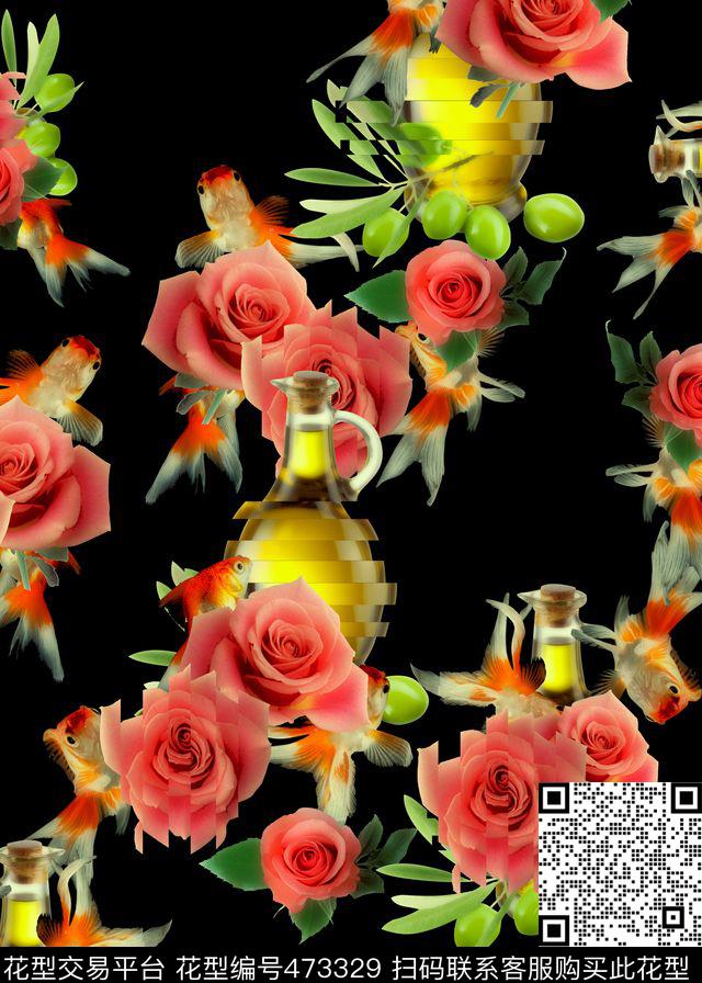 柔和调玫瑰橄榄满版华亿平台数码印花华亿平台下载（图片编号: 473329） - 瓦栏（Walan）