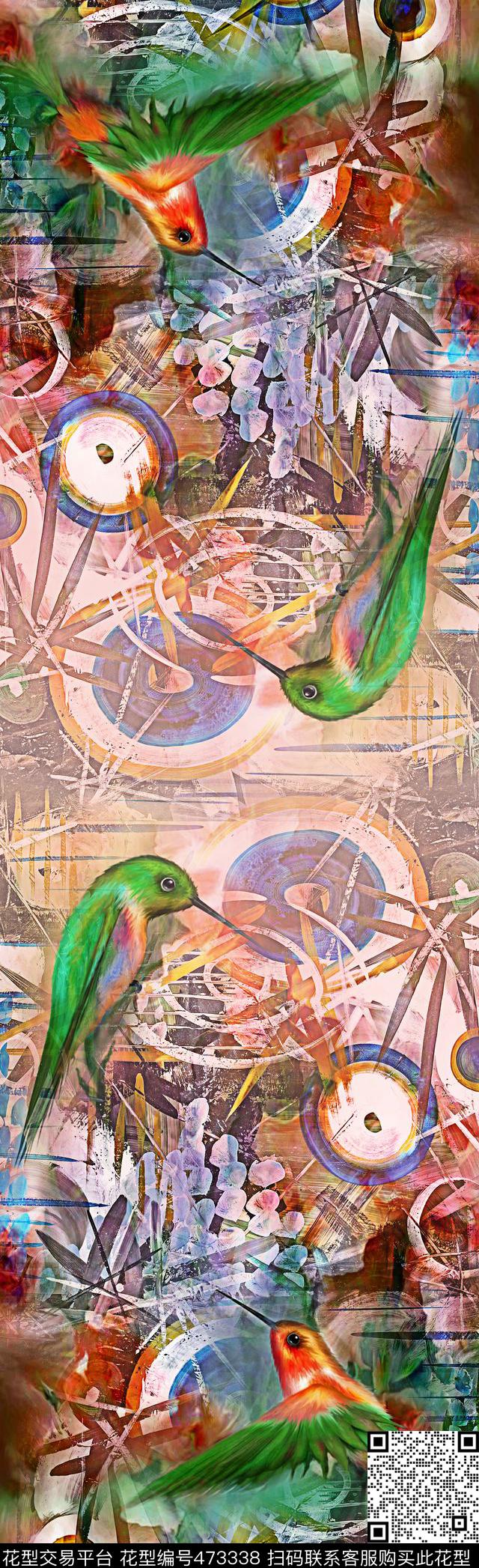 鸟渐变欧式油画数码印花华亿平台下载（图片编号: 473338） - 瓦栏（Walan）