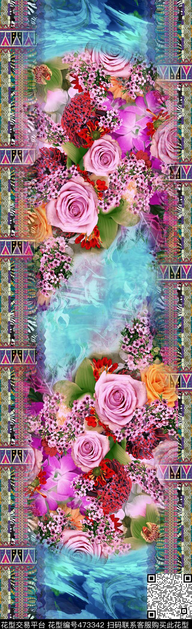 花卉玫瑰海洋民族风数码印花华亿平台下载（图片编号: 473342） - 瓦栏（Walan）