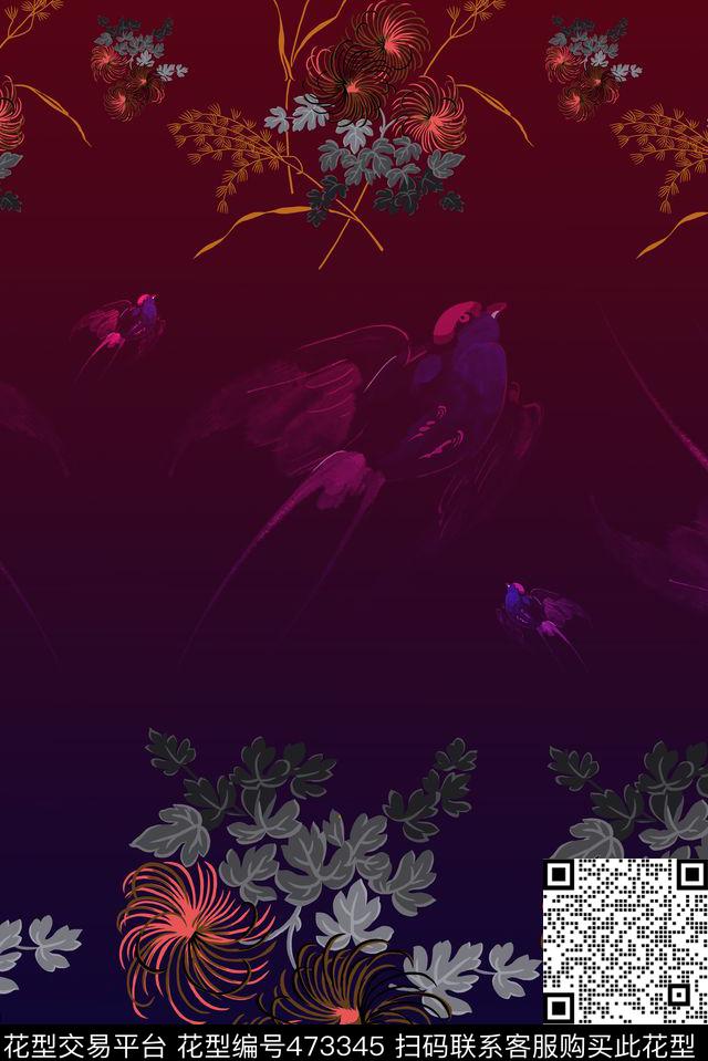 复古大雁服装数码印花华亿平台下载（图片编号: 473345） - 瓦栏（Walan）