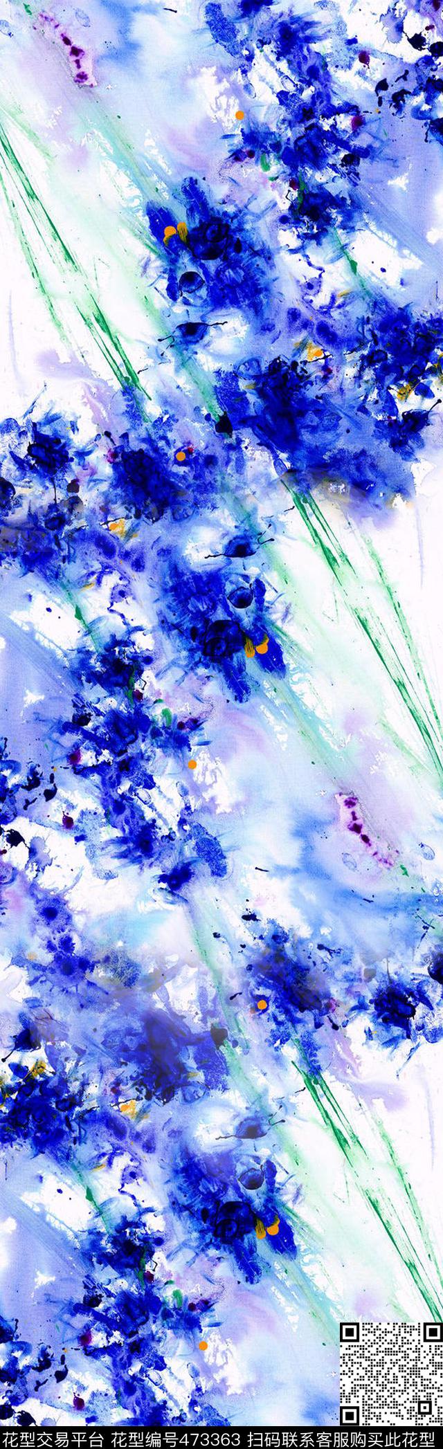 抽象油画花卉青花瓷色彩长巾数码印花华亿平台下载（图片编号: 473363） - 瓦栏（Walan）