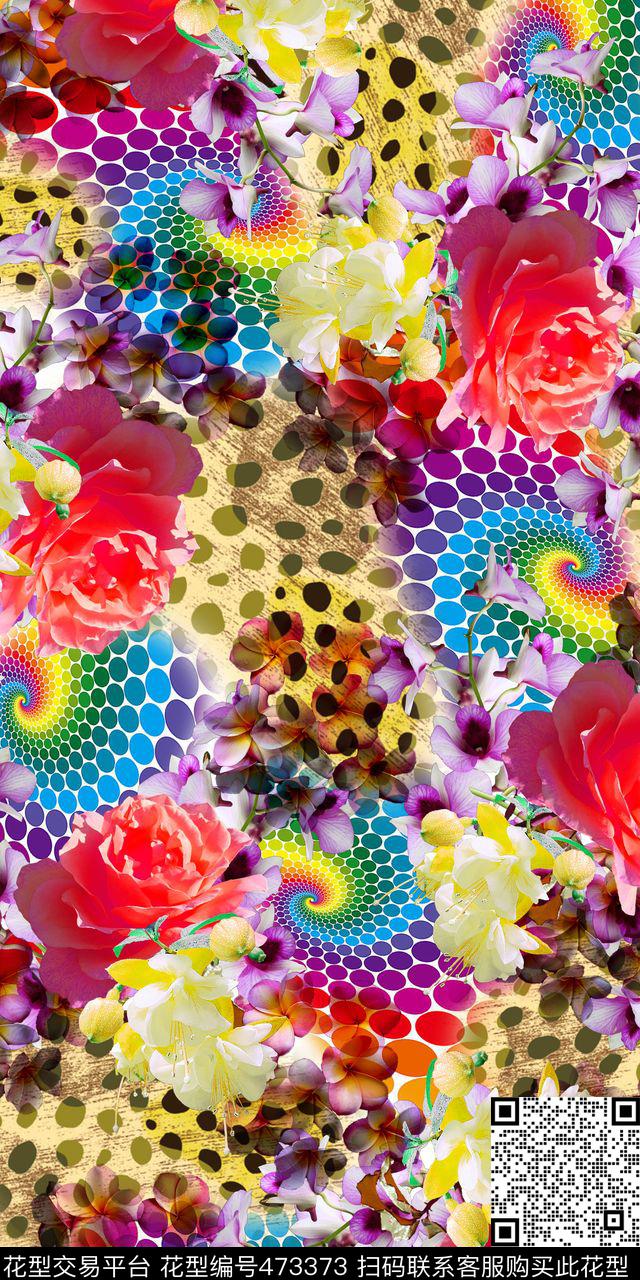 豹纹豹点抽象几何花卉数码印花华亿平台下载（图片编号: 473373） - 瓦栏（Walan）