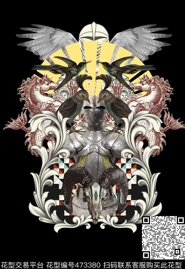 潮流时尚大牌定位盔甲数码印花华亿平台下载（图片编号: 473380） - 瓦栏（Walan）