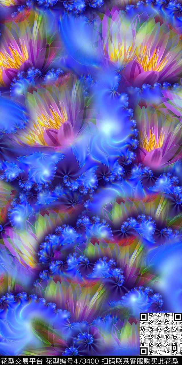 抽象几何抽象花卉炫彩花纹数码印花华亿平台下载（图片编号: 473400） - 瓦栏（Walan）