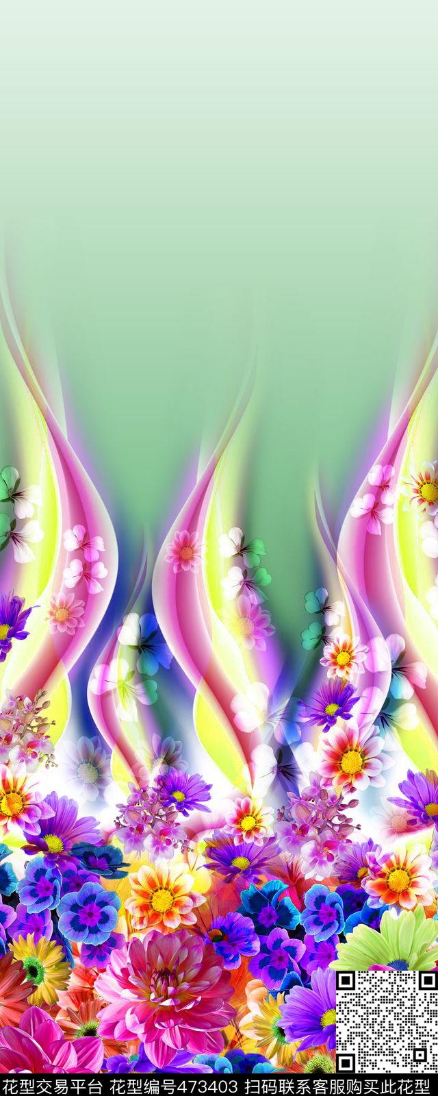 写实花卉云纹过渡定位华亿平台数码印花华亿平台下载（图片编号: 473403） - 瓦栏（Walan）
