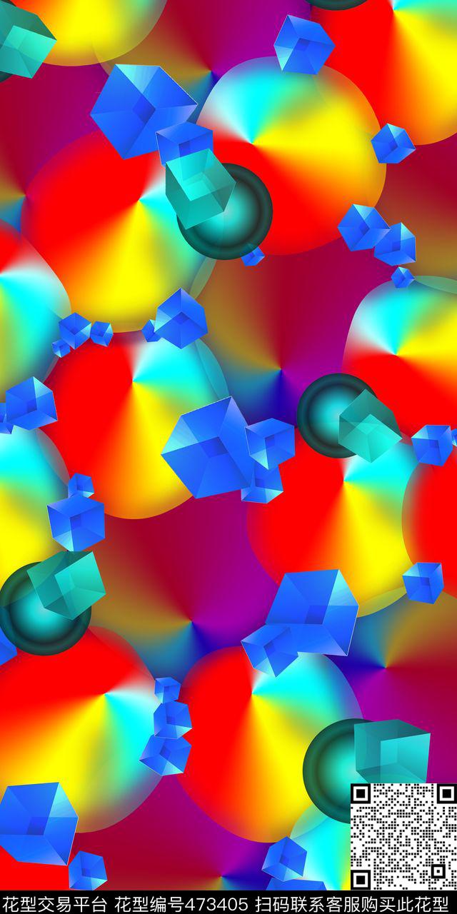 圆形正方形炫彩云纹组合女装数码印花华亿平台下载（图片编号: 473405） - 瓦栏（Walan）