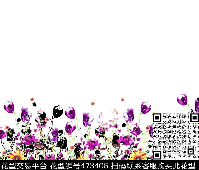 渐变手绘花卉面料数码印花华亿平台下载（图片编号: 473406） - 瓦栏（Walan）