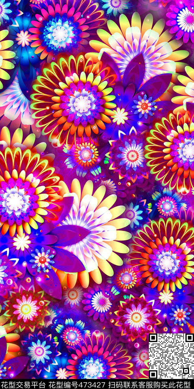 抽象几何花卉流行时尚女装数码印花华亿平台下载（图片编号: 473427） - 瓦栏（Walan）