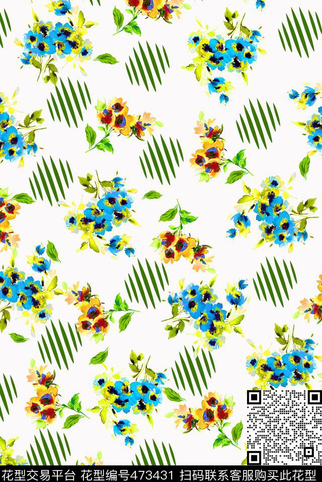 几何手绘小碎花女装数码印花华亿平台下载（图片编号: 473431） - 瓦栏（Walan）