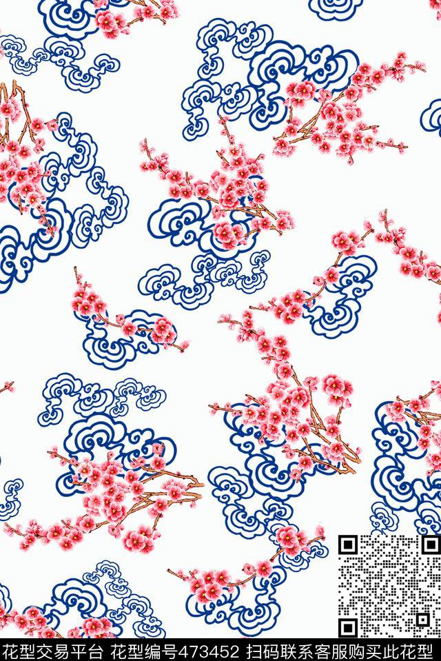 云纹小梅花组合女装数码印花华亿平台下载（图片编号: 473452） - 瓦栏（Walan）