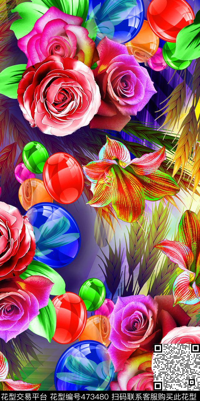 立体花卉珠宝麦子炫彩云纹数码印花华亿平台下载（图片编号: 473480） - 瓦栏（Walan）