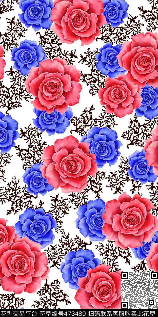 抽象几何底纹手绘立体花卉女装数码印花华亿平台下载（图片编号: 473489） - 瓦栏（Walan）