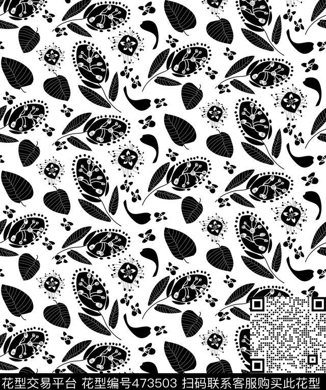 blackandwhitedigitalfloral传统印花华亿平台下载（图片编号: 473503） - 瓦栏（Walan）