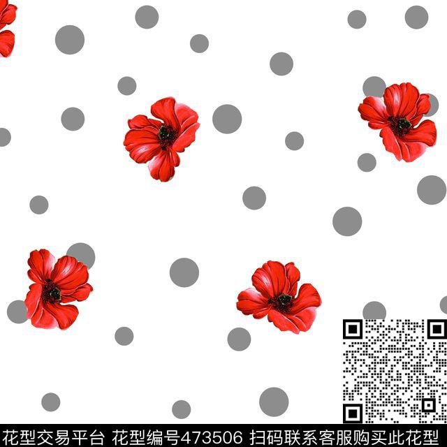 波点红色花卉传统印花华亿平台下载（图片编号: 473506） - 瓦栏（Walan）