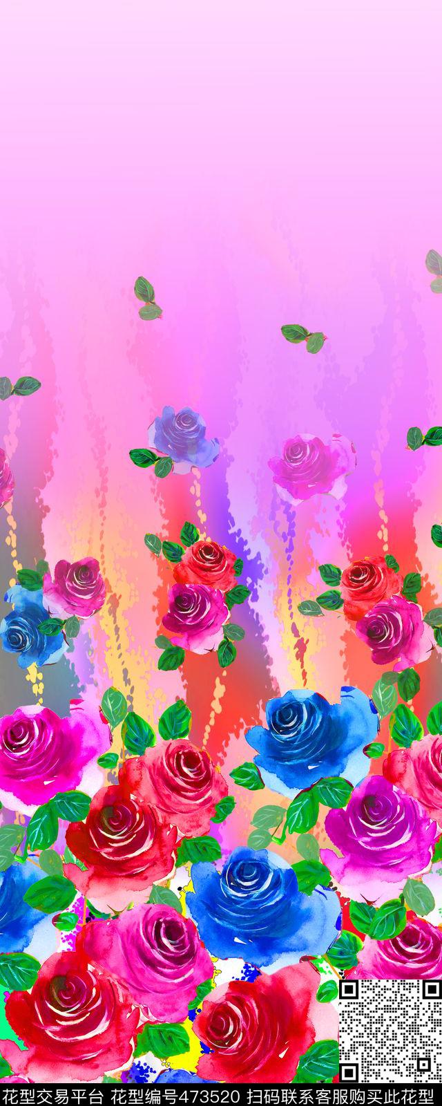抽象几何底纹过渡渐变水彩手绘花卉数码印花华亿平台下载（图片编号: 473520） - 瓦栏（Walan）