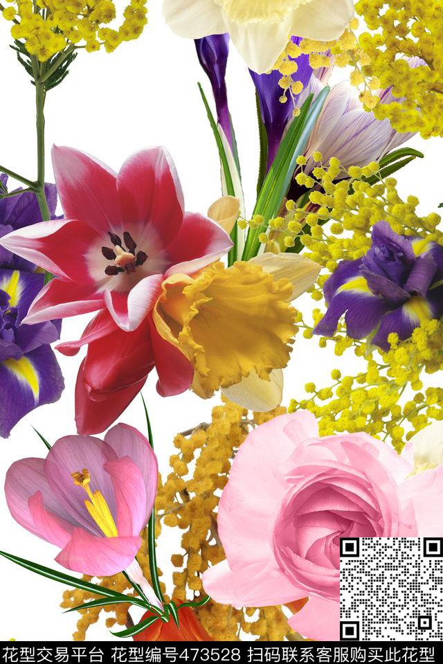 大朵数码花真实花卉数码印花华亿平台下载（图片编号: 473528） - 瓦栏（Walan）