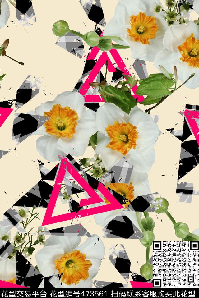 时尚花卉几何数码印花华亿平台下载（图片编号: 473561） - 瓦栏（Walan）