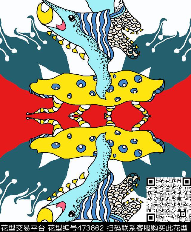 红色鱼时尚流行大牌数码印花华亿平台下载（图片编号: 473662） - 瓦栏（Walan）