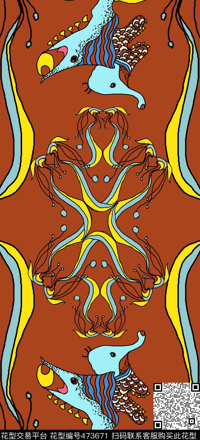 鱼花卉时尚流行大牌数码印花华亿平台下载（图片编号: 473671） - 瓦栏（Walan）