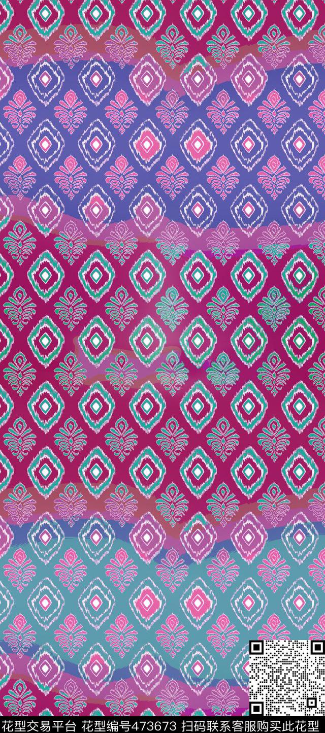 波西米亚民族边缘笔刷效果数码印花华亿平台下载（图片编号: 473673） - 瓦栏（Walan）