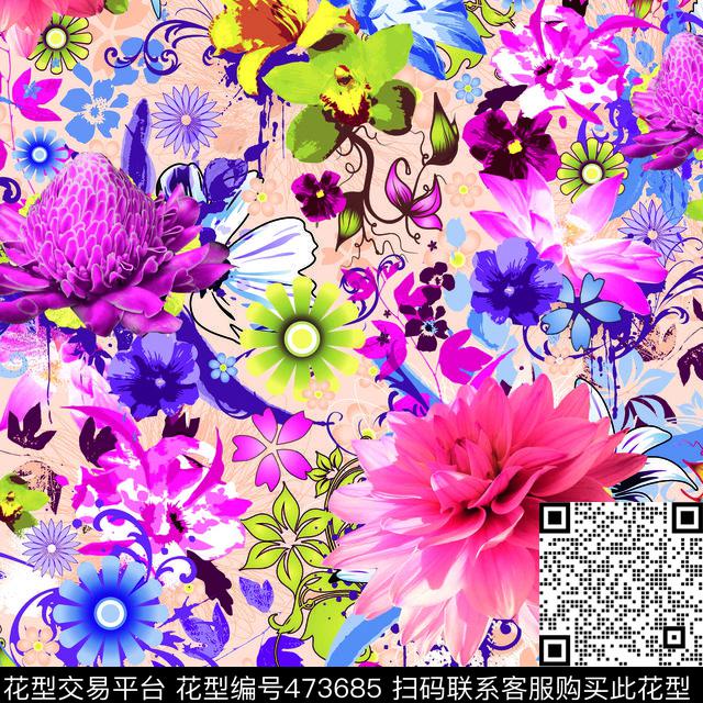 花卉潮流大牌女装数码印花华亿平台下载（图片编号: 473685） - 瓦栏（Walan）