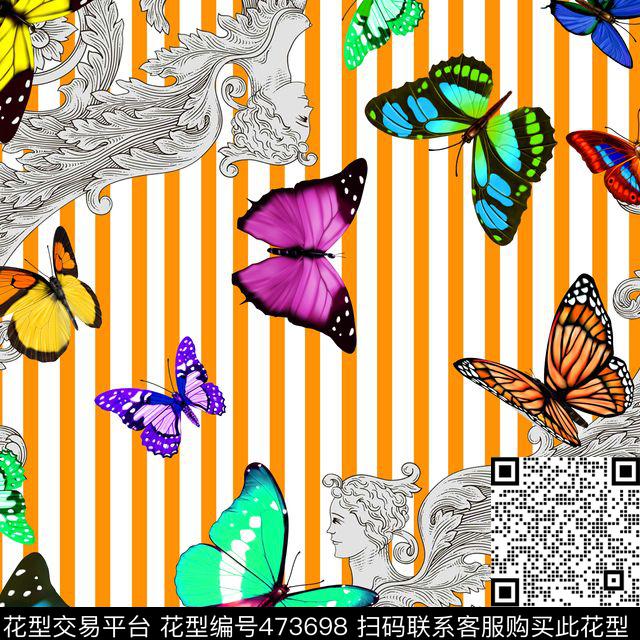 女装蝴蝶欧式花纹数码印花华亿平台下载（图片编号: 473698） - 瓦栏（Walan）